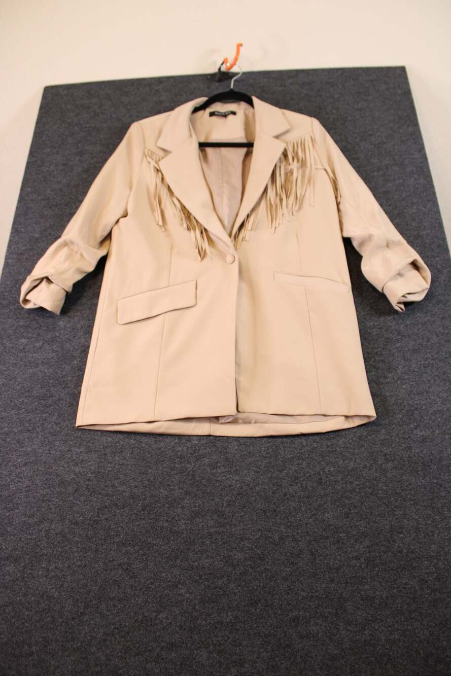 Strut & Bolt Beige Fringe Trim Blazer Jacket